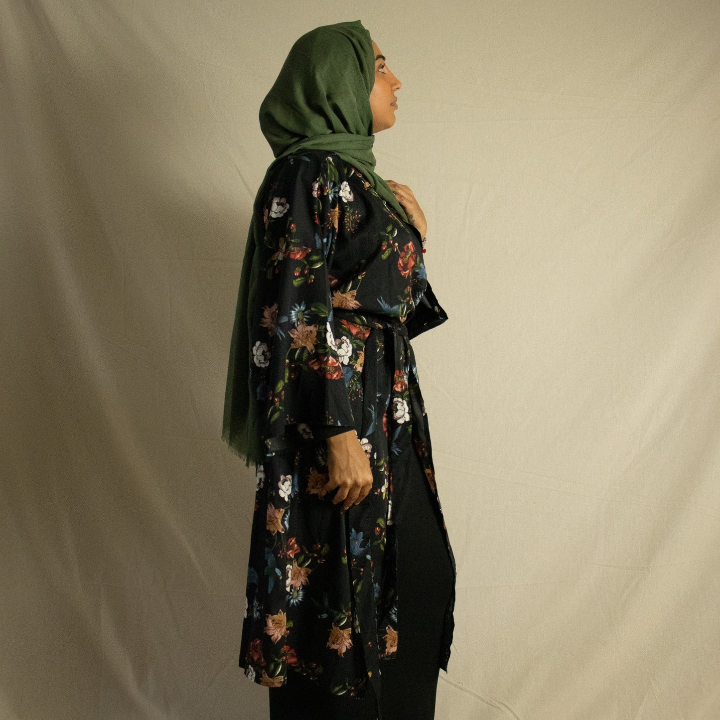 Black floral kimono with belt