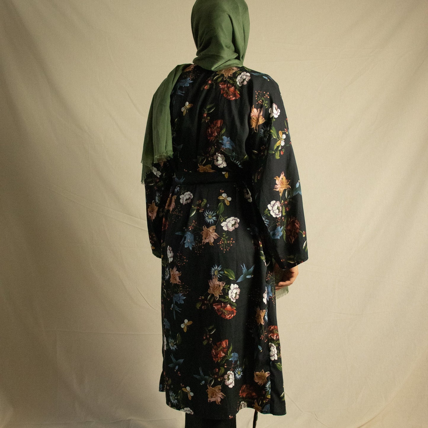 Black floral kimono with belt