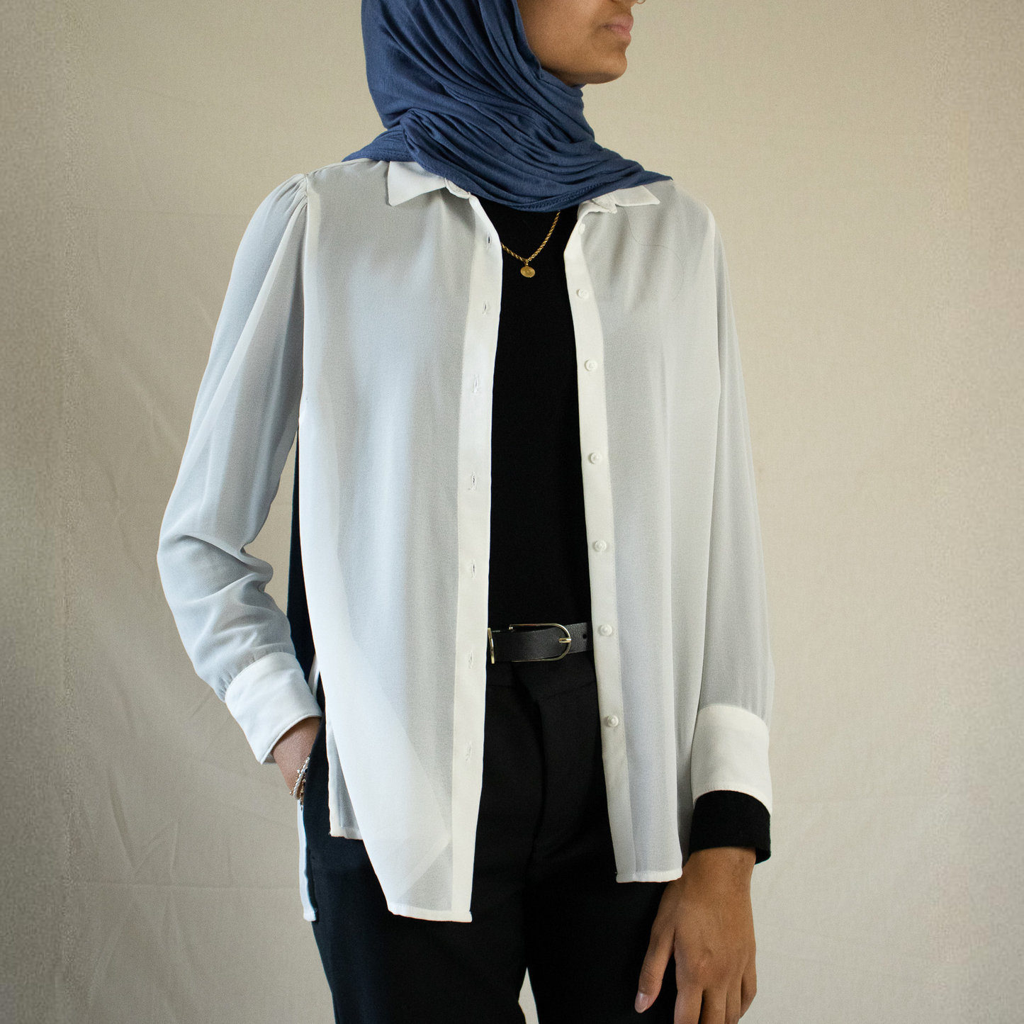 Sheer white button up blouse