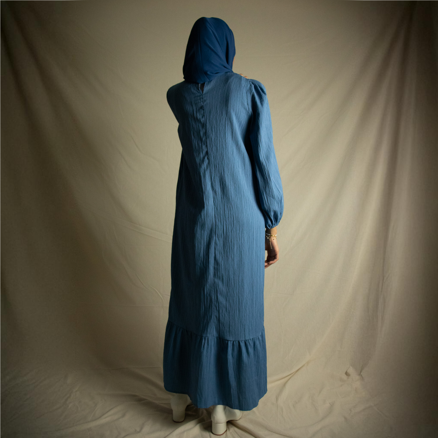 Blue ribbed abaya dress