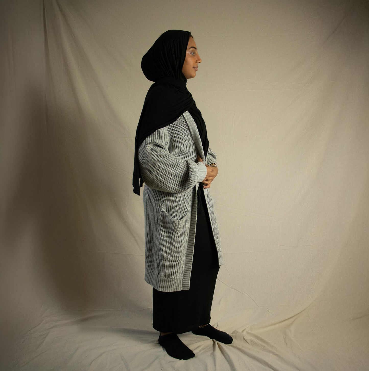 Grey knit midi cardigan