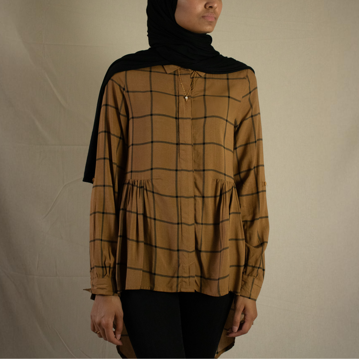 High low midi dress shirt with pleat detail