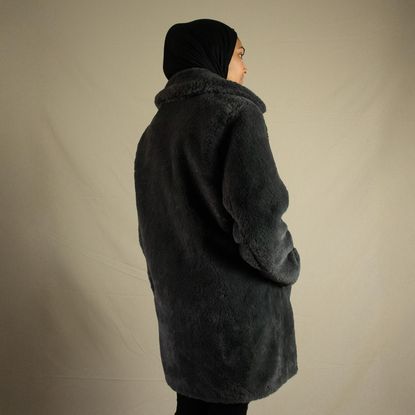 Grey faux fur coat