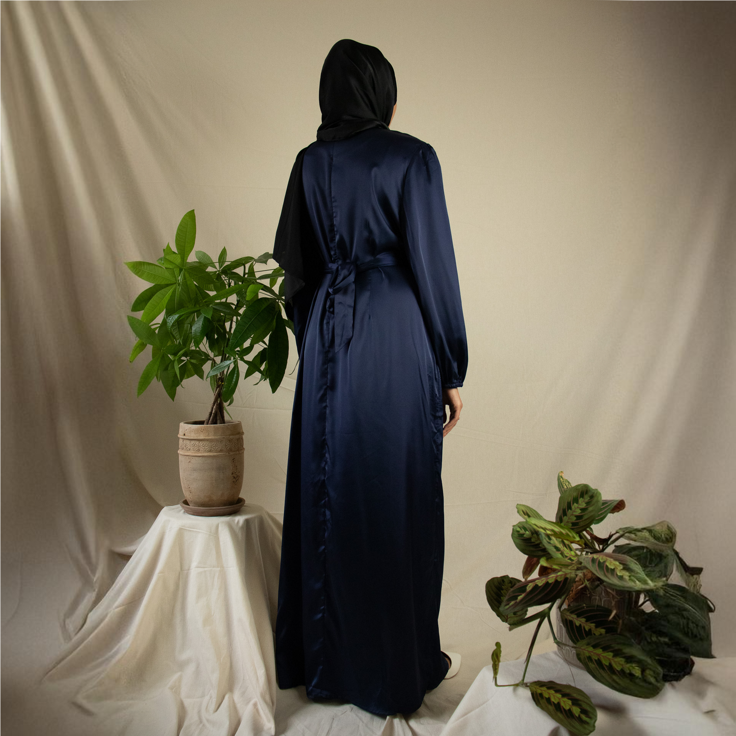 Navy satin wrap maxi dress