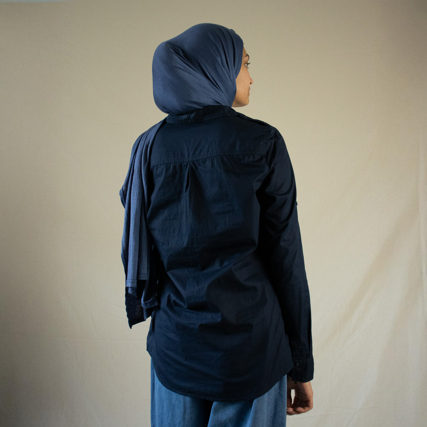 Navy textured button up longline shirt