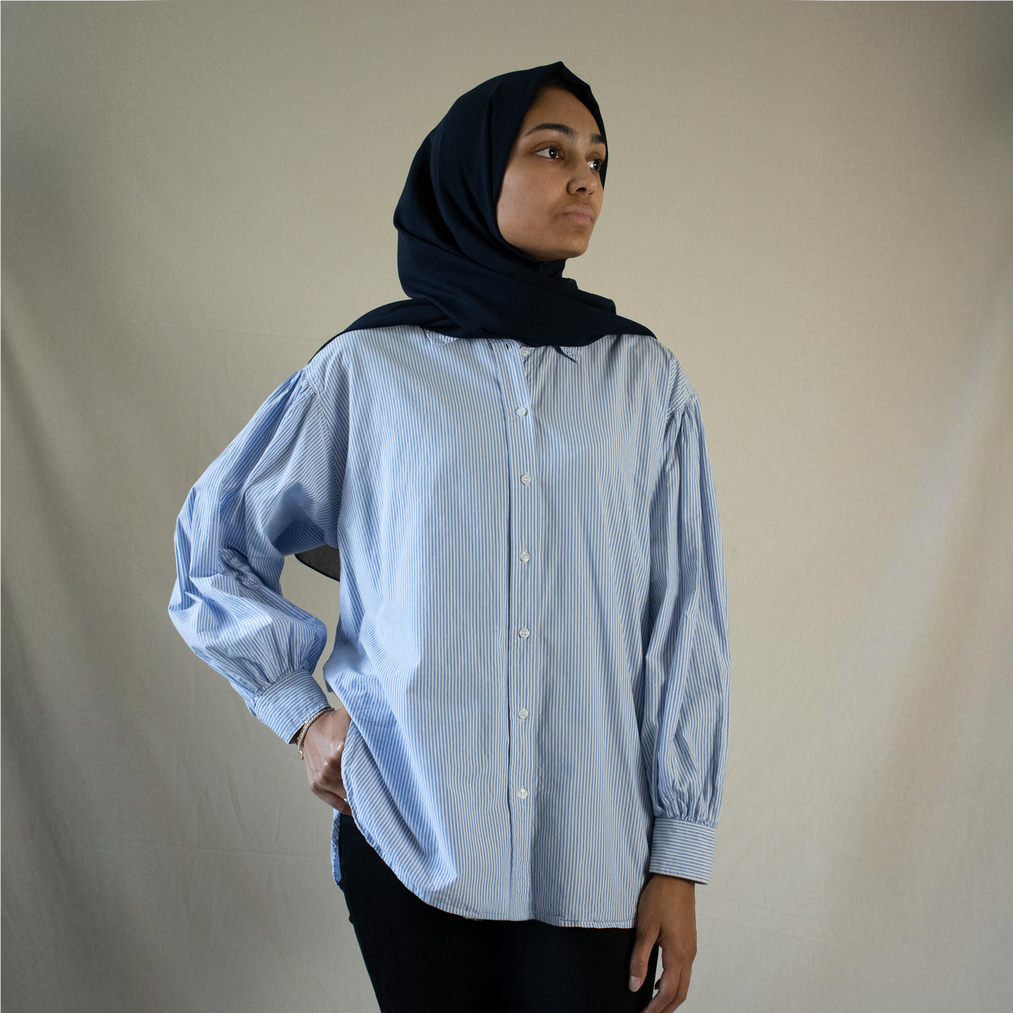 Striped oversized shirt with balloon sleeves