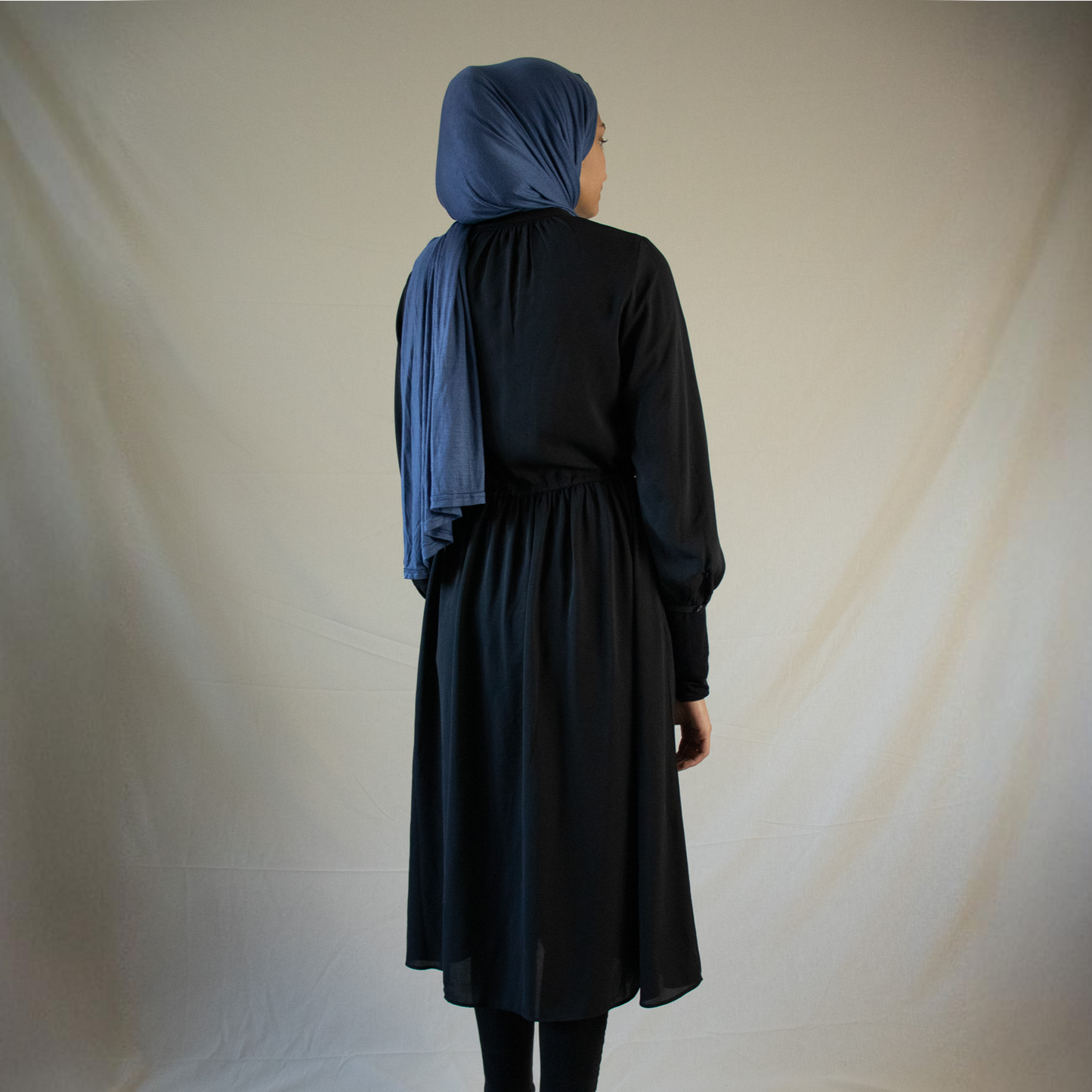Tie waist black chiffon midi dress