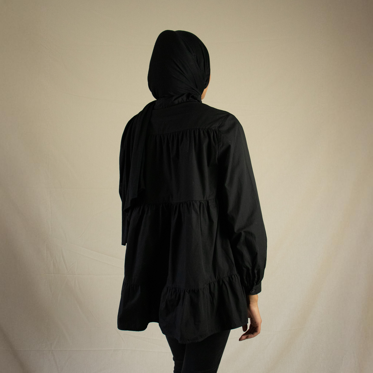 Tiered black midi shirt dress