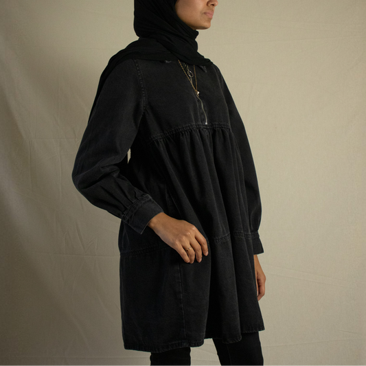 Black denim shirt dress with zip detail