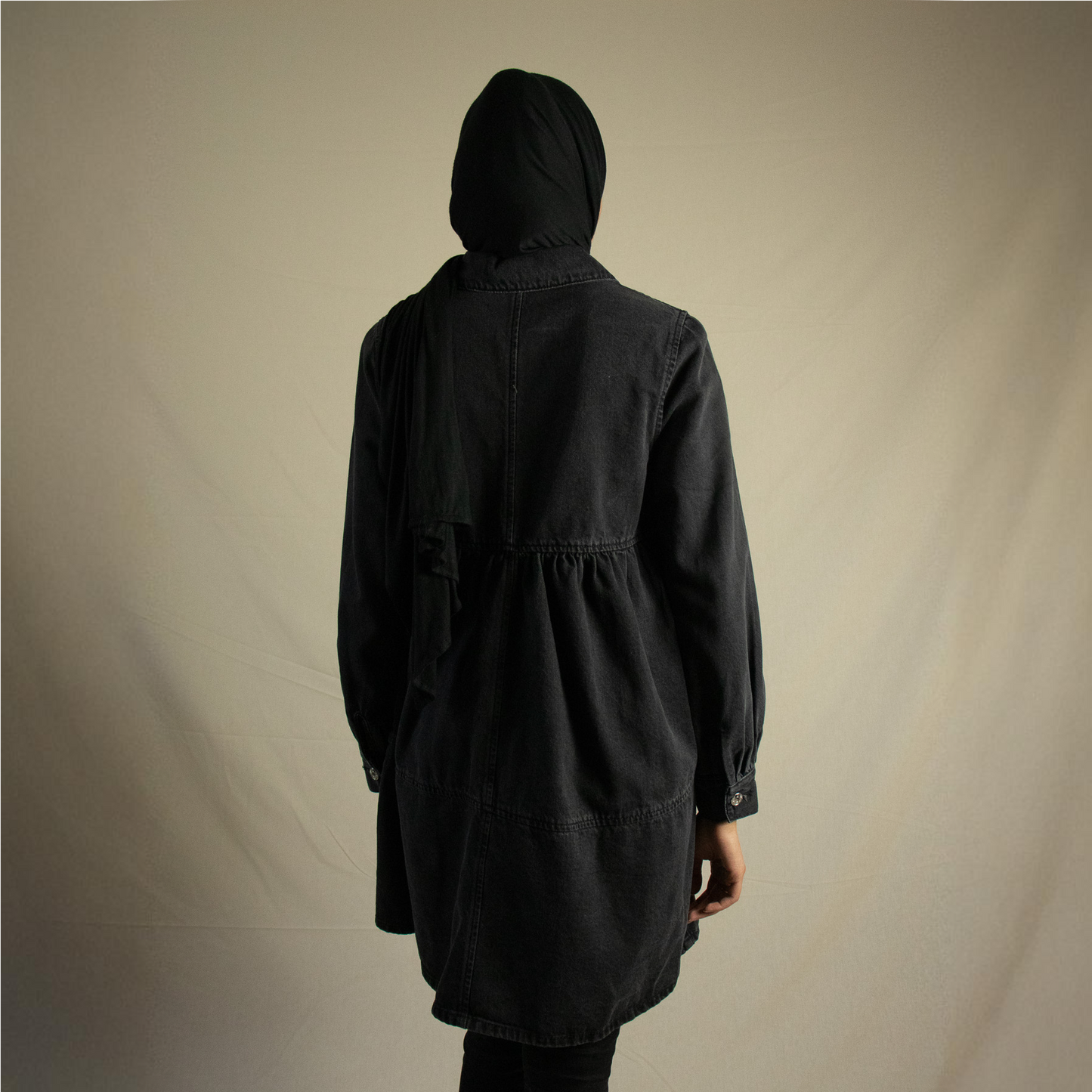 Black denim shirt dress with zip detail
