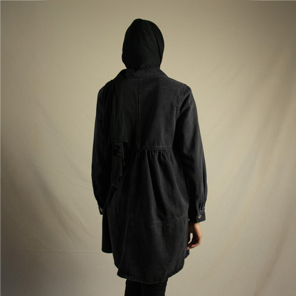 Black denim shirt dress with zip detail