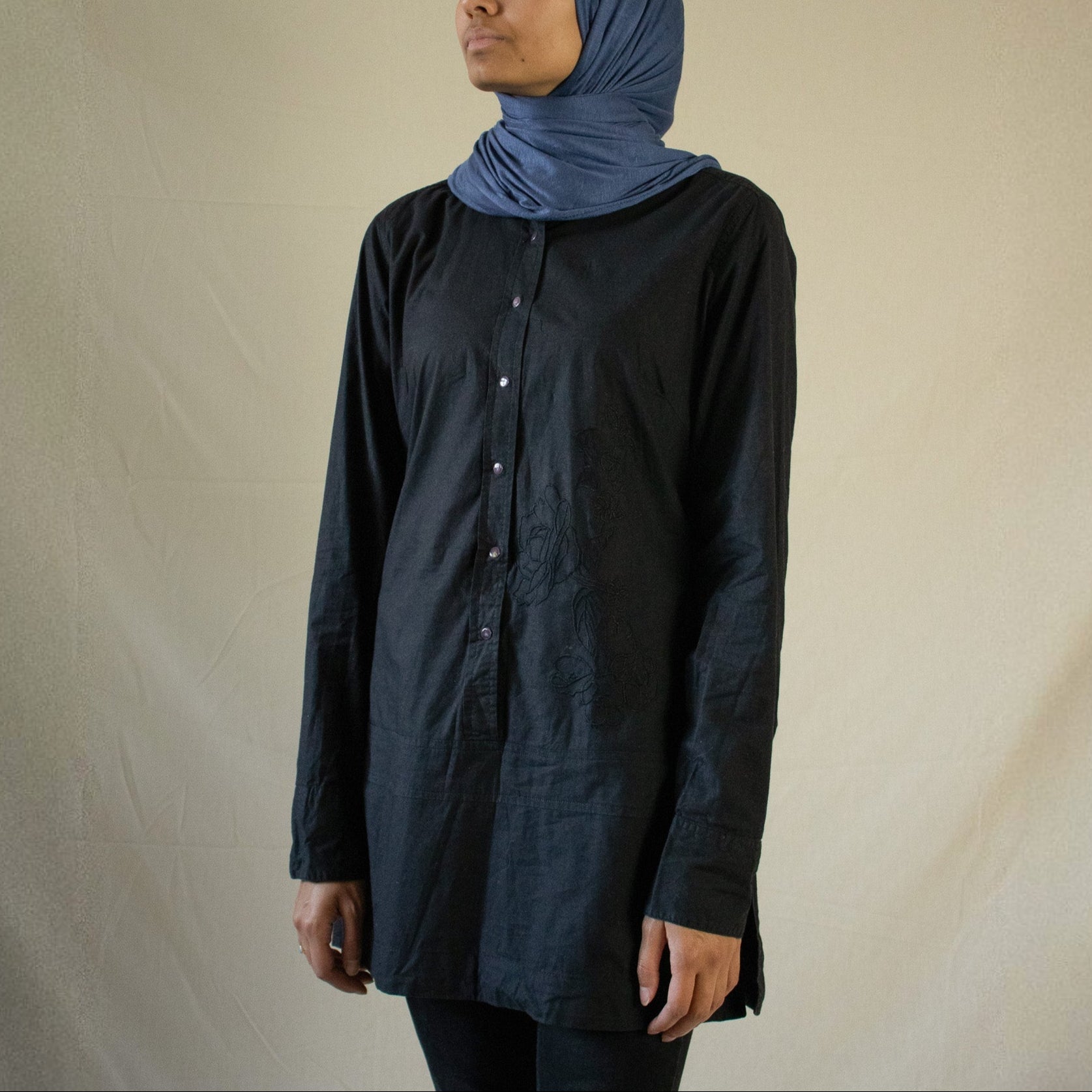 Black dress shirt with floral detail