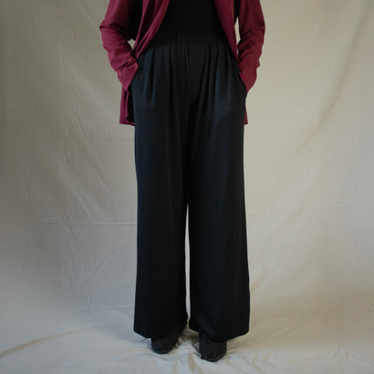 Black ribbed straight leg trousers