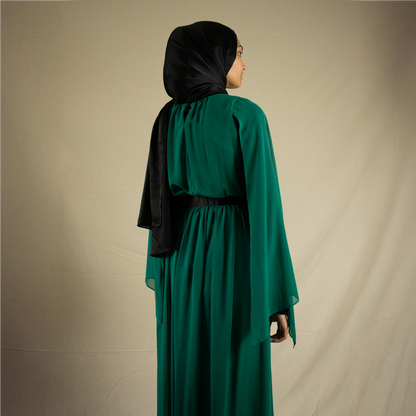 Bottle green maxi dress with open sleeves