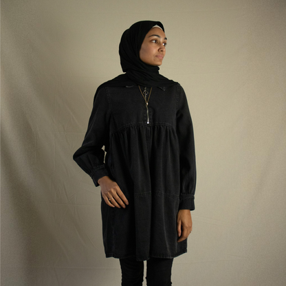 Black denim shirt dress with zip detail