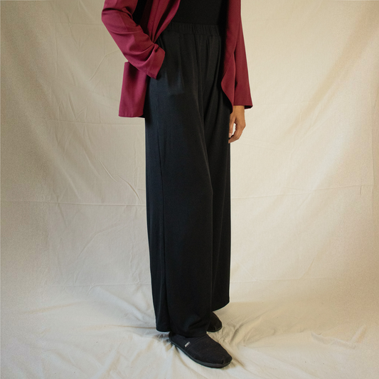 Black ribbed straight leg trousers