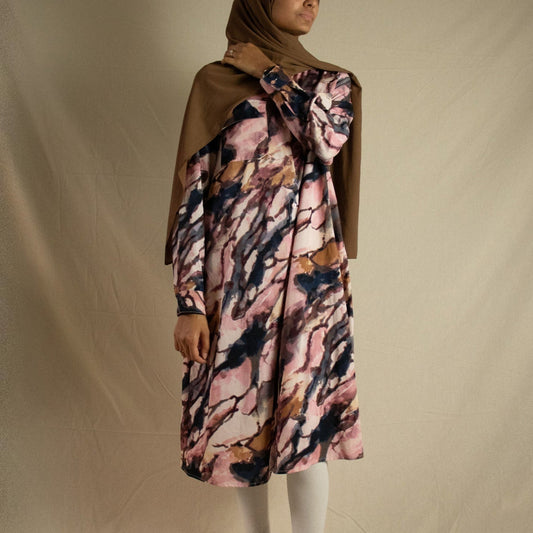 Patterned midi dress shirt with matching hijab
