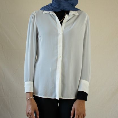 Sheer white button up blouse