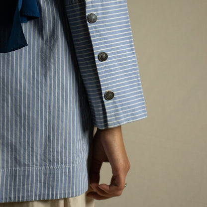 Striped high low blouse with wide sleeve detail