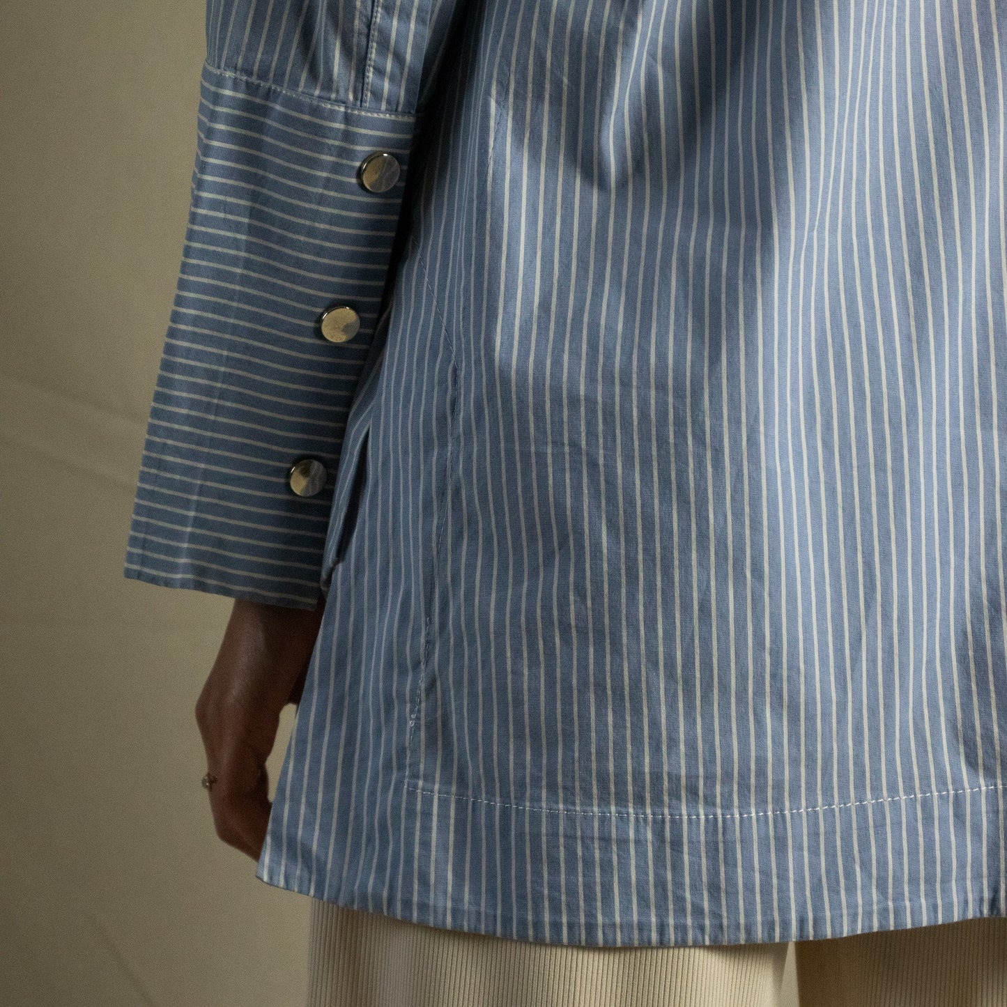Striped high low blouse with wide sleeve detail